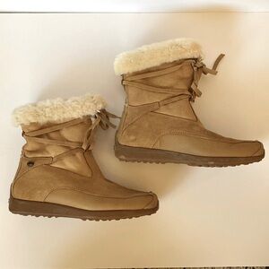 Tecnica Women’s Shearling Lined Suede Winter Boots 7.5 Tan Leather Lace-Up Fur